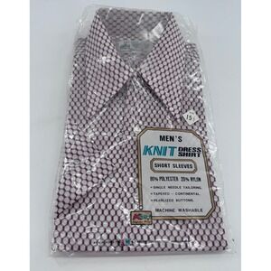 Kmart Knit Dress Shirt Mens 15.5 Burgundy Geometric Honeycomb Vintage Retro New